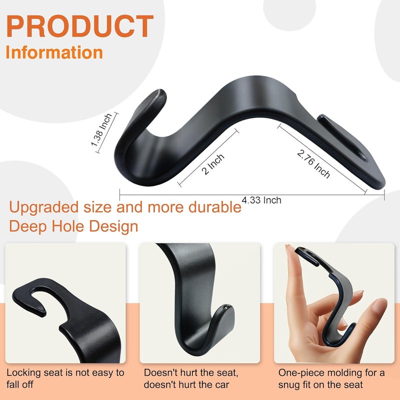 KULOLO Car Seat Hooks & Purse Holder - 4 Pack Boxed,55 lb Heavy Duty,Eco PP Car Hooks for Purse/Bag/Baby Gear/Gym Bag/Groceries/Cup/,Fits 0.32-0.55”Car Headrest Rods (Black) - Image 2